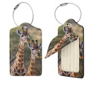 Gepäckanhänger aus Leder, Gepäckanhänger für Koffer, zwei Giraffen, Gepäckanhänger mit Sichtschutz, Leder-Namensschild, Kofferetiketten, Kofferanhänger für Reisetaschen, 2 Stück