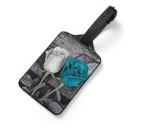 Gepäckanhänger aus PU-Leder für Koffer - Blaugrün-graue Rose, Taschenanhänger mit Namensausweis, Kofferanhänger für Damen und Herren, Reiseutensilien, bunte Gepäckkennzeichnungen für Rucksack