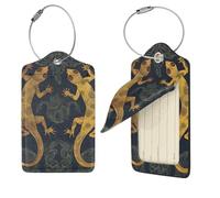 Gepäckanhänger aus PU-Leder für Koffer, Gecko, Eidechsen, Gepäckanhänger, Reisetaschen-Etiketten, Sichtschutz, ID-Etikett mit Stahlschlaufen, Kofferanhänger für Damen und Herren, 2 Stück