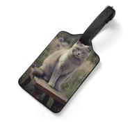 Gepäckanhänger aus PU-Leder für Koffer - Graue Katze im Blumenfeld, Taschenanhänger mit Namensausweis, Kofferanhänger für Damen und Herren, Reiseutensilien, bunte Gepäckkennzeichen für Rucksack
