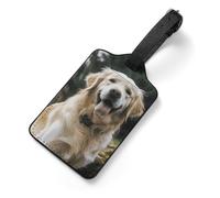 Gepäckanhänger aus PU-Leder für Koffer - lustiger Golden Retriever Taschenanhänger mit Namensausweis, Kofferanhänger für Damen und Herren, Reiseutensilien, bunte Gepäckkennzeichen für Rucksack