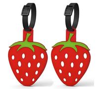 Gepäckanhänger aus Silikon, Erdbeere, 2 Stück, niedliche Obst-Reise-ID-Tags mit Namenskarte, langlebige Taschen-Identifikation für Koffer, Rucksäcke, Kinder-Schultaschen und Reisezubehör