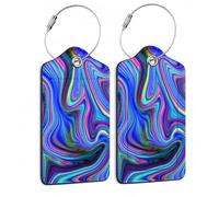 Gepäckanhänger, bunt, abstrakt, Marmor-Leder, Kofferanhänger mit Edelstahlschlaufe und Sichtschutz, für Damen und Herren, Reisegepäckzubehör, 2 Stück