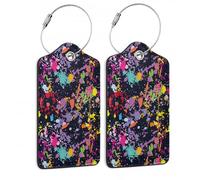 Gepäckanhänger für Koffer, 2 Stück, bunt, abstrakt, Spritzer, Gepäckanhänger, Leder, Sichtschutz, ID-Etikett mit Edelstahlschlaufe, für Damen, Herren, Kinder, Mädchen, Reisen