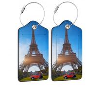 Gepäckanhänger für Koffer, 2 Stück, Eiffelturm, rot, Auto-Gepäckanhänger, Leder, Sichtschutz, ID-Etikett mit Edelstahlschlaufe für Damen, Herren, Kinder, Mädchen, Reisen