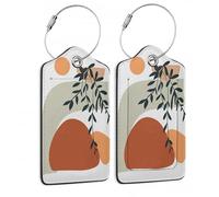 Gepäckanhänger für Koffer, Boho, Sonnenblätter, abstraktes PU-Leder, Sichtschutz, ID-Etikett mit Edelstahlschlaufe, für Damen, Herren, Teenager, Reisen, 2 Stück