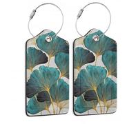 SKYDAWNY Gepäckanhänger aus Leder für Koffer, grünes Ginkgo-Blatt, Reisegepäckanhänger für Damen und Herren, Gepäckanhänger mit Sichtschutz, Namensschild, Edelstahlschlaufe, 2 Stück