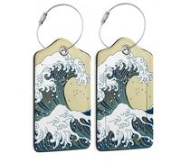 Gepäckanhänger für Koffer, japanische Ozeanwelle, Gepäckanhänger, Leder, Sichtschutz, ID-Etikett mit Edelstahlschlaufe für Damen, Herren, Kinder, Mädchen, Reisen, 2 Stück