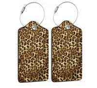 Gepäckanhänger für Koffer, Leoparden-Gepäckanhänger, Wildtierhaut-Druck, PU-Leder, Sichtschutz, ID-Etikett mit Edelstahlschlaufe, für Damen, Herren, Teenager, Reisen, 2 Stück