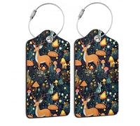 Gepäckanhänger für Koffer, Motiv: Pilze, Hirsch, Wald, Tier, PU-Leder, Reisekoffer, ID, Gepäckanhänger für Damen und Herren, 2 Stück