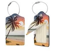 Gepäckanhänger für Koffer, Palme am Strand, Kofferanhänger, Identifikation, Reisetaschenanhänger für Gepäck, Reiseanhänger, Gepäckanhänger, Leder-Namens-ID-Etiketten und Metallschlaufe für Damen und