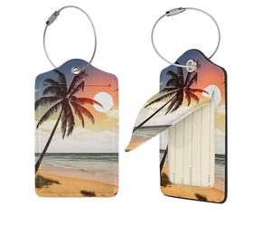 Gepäckanhänger für Koffer, Palme am Strand, Kofferanhänger, Identifikation, Reisetaschenanhänger für Gepäck, Reiseanhänger, Gepäckanhänger, Leder-Namens-ID-Etiketten und Metallschlaufe für Damen und