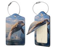 Gepäckanhänger für Koffer, PU-Leder, Kofferanhänger mit Edelstahlschlaufe, niedlicher Delfin, Reisegepäckanhänger, Namens-Etiketten für Kreuzfahrt, Flughafen, Reiseutensilien, 2 Stück