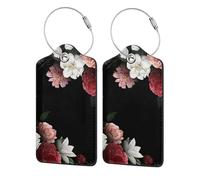 Gepäckanhänger mit Blumenmuster, niedlich, einzigartig, Leder-Kofferanhänger, Identifikation mit PU-Privatsphäre, Namen-Adress-Etiketten und robuster Stahlschlaufe, für Damen und Herren, Reisen, 2