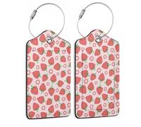 SKYDAWNY Gepäckanhänger aus Leder, 2 Stück, für Damen und Herren, Erdbeere, Vintage-Stil, groovige Blumen, Kofferanhänger, Identifikatoren für Reisegepäck, Tasche mit Sichtschutz, Name, Adressetikett,