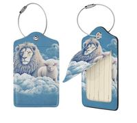 Gepäckanhänger mit Lamm mit Löwe auf den Wolken, 2 Stück, Kofferanhänger, Identifikator, Reisetaschenanhänger für Gepäck, Reiseanhänger, Gepäckanhänger, Leder-Namens-ID-Etiketten und Metallschlaufe
