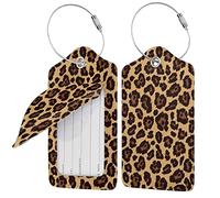 Gepäckanhänger mit Leopardenmuster, 2 Stück, Ledergepäckanhänger mit Edelstahl-Schlaufe für Reisetasche, Koffer