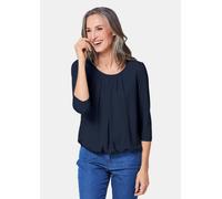 Kurzarmbluse GOLDNER "Chiffon-Shirt mit 3/4-Arm, Rundhals", Damen, Gr. 38, blau (marine), Obermaterial: 95% Viskose CV. 5% Elasthan EL., Casual, Sonstiges, Blusen, keine/nicht relevant (66742061-38) m