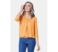 Kurzarmbluse GOLDNER "Chiffon-Shirt mit 3/4-Arm, Rundhals", Damen, Gr. 48, gelb (safran), Obermaterial: 95% Viskose CV. 5% Elasthan EL., Casual, Sonstiges, Blusen, keine/nicht relevant (95552705-48) s