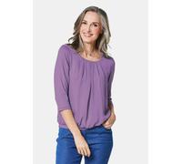 Kurzarmbluse GOLDNER "Chiffon-Shirt mit 3/4-Arm, Rundhals", Damen, Gr. 42, lila (erika), Obermaterial: 95% Viskose CV. 5% Elasthan EL., Casual, Sonstiges, Blusen, keine/nicht relevant (13909951-42) er