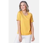 Langarm-Poloshirt GOLDNER "Kurzgröße Gepflegtes Shirt in formstabiler Ware", Damen, Gr. 21, gelb (zitronengelb), Obermaterial: 82% Polyester PES. 18% Elasthan EL., normal, Sonstiges, Shirts, Ohne (772