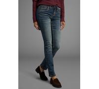 Gerade Jeans ARIZONA "Kontrastnähte", Damen, Gr. 46, N-Gr, blau (blau used), Jeans, Obermaterial: 98% Baumwolle, 2% Elasthan, Basic, schmal lang, Jeans, niedrige Leibhöhe, in 5-Pocket-Form, Used-Look-