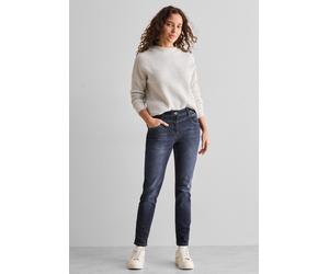 Gerade Jeans CECIL, Damen, Gr. 33, Länge 30, blau (dunkelblau wash), Web, 78% Baumwolle, 20% Polyester, 2% Elasthan, unifarben, lang, Jeans, 4-Pocket Style (68434326-33) dunkelblau wash