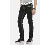 Gerade Jeans CIPO & BAXX "Jeans", Damen, Gr. 42, Länge 32, schwarz, 100% Baumwolle, unifarben, regular fit lang, Jeans, mit farblich abgehobenen Nähten, CD553 (19951866-42) schwarz