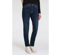 Gerade Jeans MAC "MELANIE dragon-fly", Damen, Gr. 36, Länge 30, blau (new basic wash), Denim/Jeans, Obermaterial: 98% Baumwolle, 2% Elasthan, Abriebeffekte, figurbetont knöchellang, Jeans, Dekoratibe