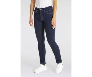 Gerade Jeans MAC "MELANIE dragon-fly", Damen, Gr. 36, Länge 30, blau (schwarz rinsewash), Denim/Jeans, Obermaterial: 99% Baumwolle, 1% Elasthan, figurbetont knöchellang, Jeans, Dekoratibe Nietendetail