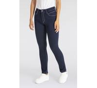 Gerade Jeans MAC "MELANIE dragon-fly", Damen, Gr. 40, Länge 32, blau (schwarz rinsewash), Denim/Jeans, Obermaterial: 99% Baumwolle, 1% Elasthan, figurbetont knöchellang, Jeans Gerade Jeans, Dekoratibe
