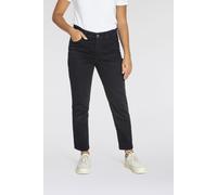 Gerade Jeans MAC "MELANIE dragon-fly", Damen, Gr. 44, Länge 34, schwarz (schwarz, schwarz), Denim/Jeans, Obermaterial: 98% Baumwolle, 2% Elasthan, figurbetont knöchellang, Jeans Gerade Jeans, Dekorati