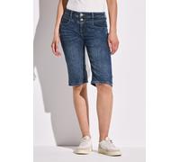 Gerade Jeans STREET ONE, Damen, Gr. 33, blau (medium blau random), Jeans, 79% Baumwolle, 15% Polyester, 4% Elastomultiester, 2% Elasthan, unifarben, casual, kurz, Jeans, in dunkelblauer Waschung (2753