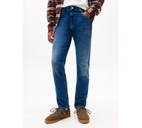 Gerade Jeans TOMMY JEANS "Scanton Slim", Herren, Gr. 32, Länge 34, blau (denim schwarz), Denim/Jeans, Obermaterial: 98% Baumwolle, 2% Elasthan, casual, slim fit lang, Jeans, Mit Markenlabel aus Leder