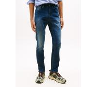Gerade Jeans TOMMY JEANS "Scanton Slim", Herren, Gr. 34, Länge 32, blau (schwarz denim), Denim/Jeans, Obermaterial: 98% Baumwolle, 2% Elasthan, slim fit lang, Jeans, Mit Markenlabel aus Leder hinten (