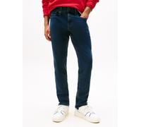 Gerade Jeans TOMMY JEANS "Scanton Slim", Herren, Gr. 34, Länge 36, blau (denim blau schwarz), Denim/Jeans, Obermaterial: 98% Baumwolle, 2% Elasthan, slim fit lang, Jeans, Mit Markenlabel aus Leder hin