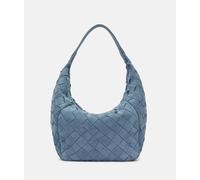 Geräumige Beuteltasche aus Veloursleder blau