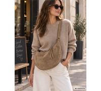 Geräumige Crossbody Bag in Wildlederoptik - Light Camel - mit verstellbarem Schultergurt
