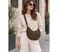 Geräumige Crossbody Bag in Wildlederoptik - Mokkabraun - mit verstellbarem Schultergurt