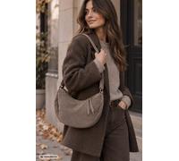 Geräumige Crossbody Bag in Wildlederoptik - Schlammfarben - mit verstellbarem Schultergurt