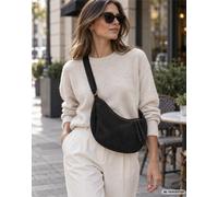 Geräumige Crossbody Bag in Wildlederoptik - Schwarz - mit verstellbarem Schultergurt