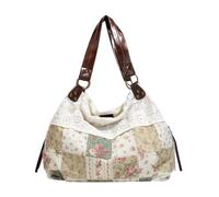Geräumige Einkaufstasche mit Blumenmuster für Damen, Schultertasche aus weicher Polyesterspitze mit Patchwork Körper, Magnetverschluss und organisierter Aufbewahrung für den täglichen Einkauf aus