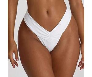 Geraffter Vorderseite High Waist String Bikini Hose, Schwimm-Urlaubs-Reise-Sommer-Strandmode Basic, einfarbiger Badeanzug Resort Kern