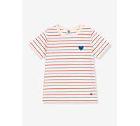 Geringeltes Kinder T-Shirt mit Herzprint PETIT BATEAU, Bio-Baumwolle vanille Gr. 98/104