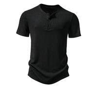 Gerippt Tshirt Herren Casual Rippen Pullover Knopfleiste Rundhals T-Shirt Einfarbig Kurzarm Oberteile Locker Sommer T Shirt Regulär Fit Pulli Baumwolle Basic Tee Tops Bequem Sportshirt Sommershirts