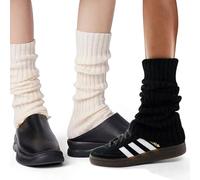 Gerippte gestrickte Beinstulpen für Damen und Mädchen, 80er Jahre Retro Goth Zubehör, kurze Slouch-Kniestrümpfe für Yoga, Ballett, Tanz, Cremefarben/Schwarz, Einheitsgröße