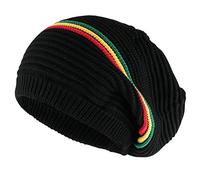 Gerippte Mütze für Dreadlocks - Bob Marley Hut Mit Rasta Streifen, Dreadlock Zubehör, Herren Tams Beanie, Jamaikanischer Stil Hüte für Damen und Herren, Schwarz Ohne Schirm, L