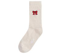 Gerippte Socken Stickerei 1er Pack | von MELA | Fairtrade & GOTS zertifiziert CREAM MELANGE / BOW 35-38