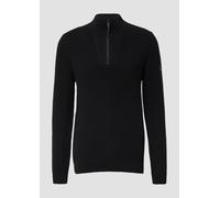 Gerippter Baumwoll-Pullover mit Troyer-Kragen XL schwarz 2173022.9999.XL