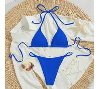 Gerippter Bikini Set, Neckholder, Triangel BH und Tanga, 2 teiliger Badeanzug